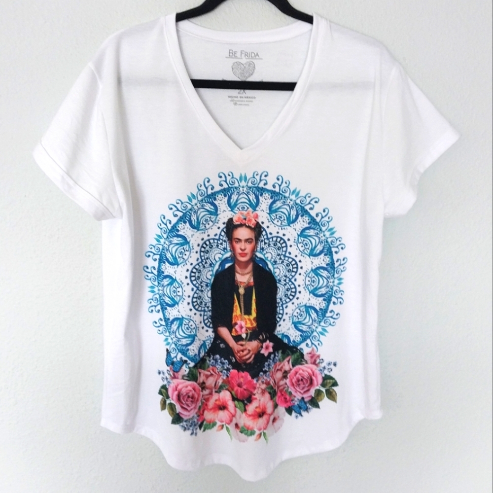 Be Frida White with Frida Kahlo Graphic Short Sleeve T-Shirt